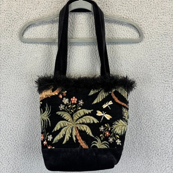 Vtg Tapestry Purse Floral Embroidery Velvet Leopard Peacock Dragonfly 80s Boho - Picture 6 of 13